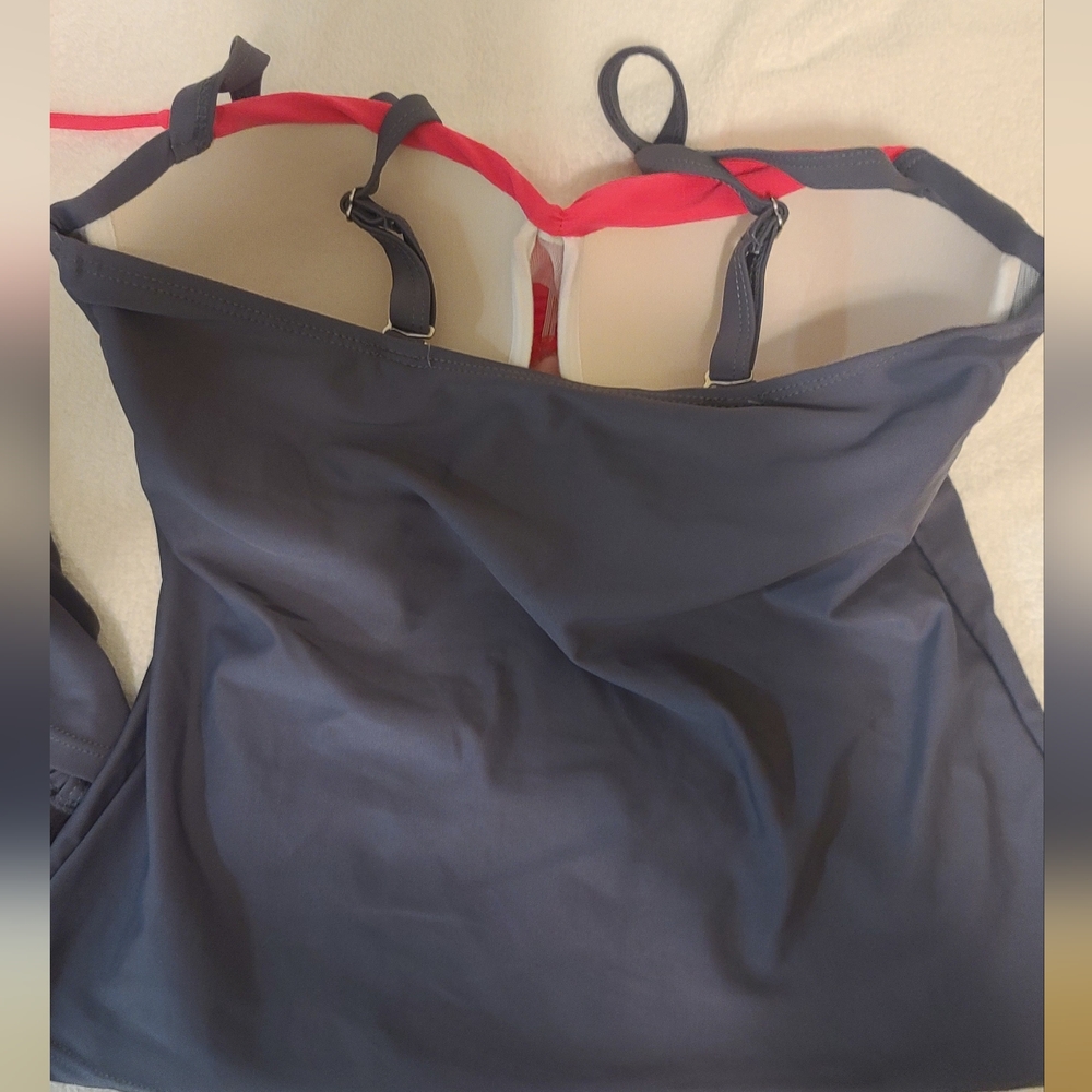 Color Block Tankini Set w/Swim Skirt Pink&Gray Size S - Picture 6 of 16